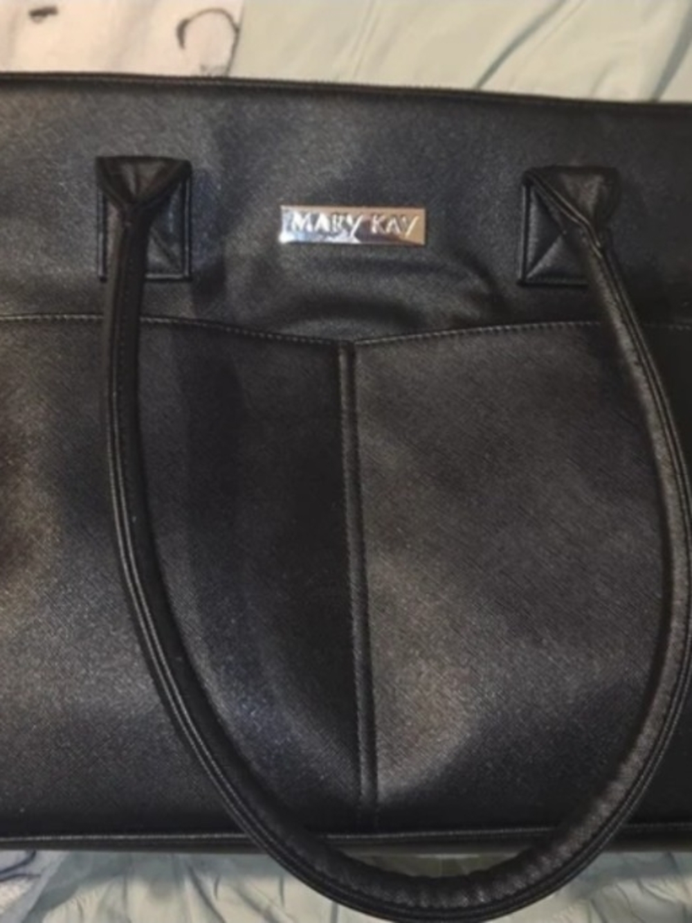 Mary Kay Black Faux Leather Tote with Metal Logo